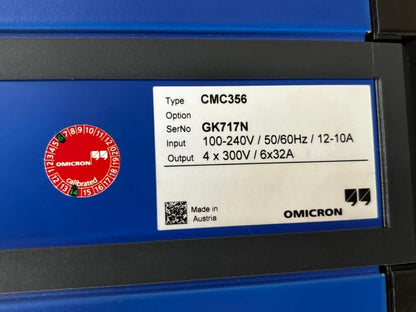 OMICRON CMC 356 Protection Relay Tester + Calibration Cert & Full Cable Set