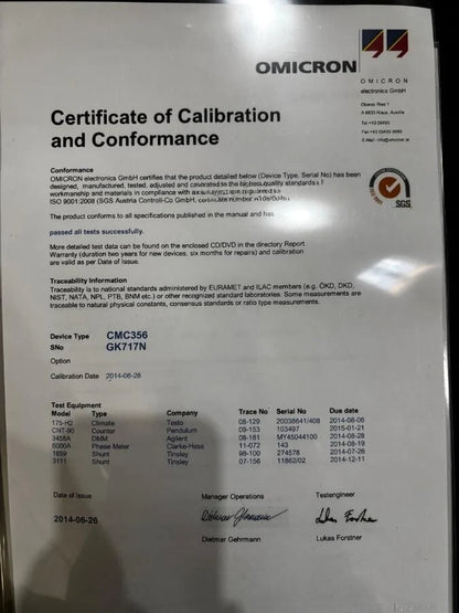 OMICRON CMC 356 Protection Relay Tester + Calibration Cert & Full Cable Set